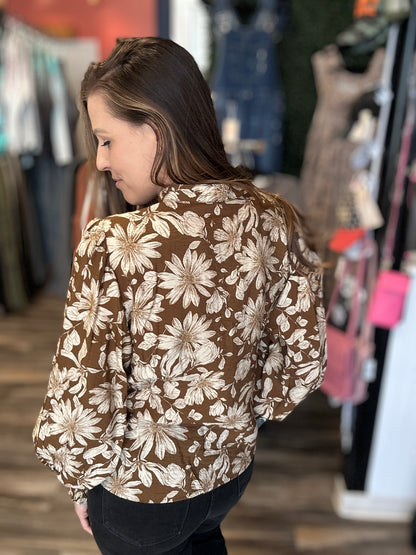 Mocha Floral Long Sleeve Blouse