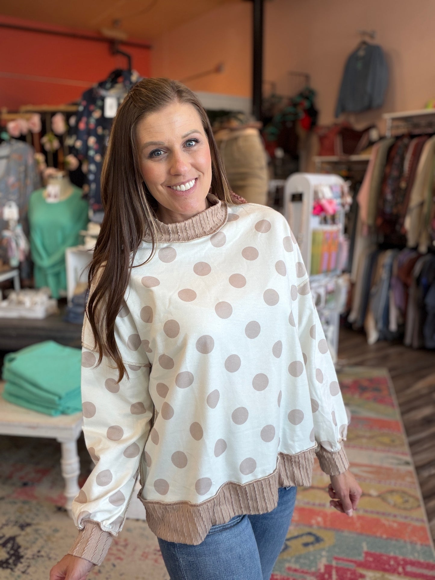 Polka Dot Exposed Seam French Terry Top