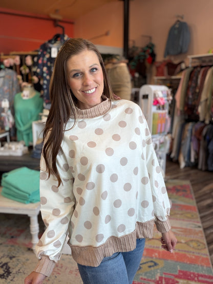 Polka Dot Exposed Seam French Terry Top