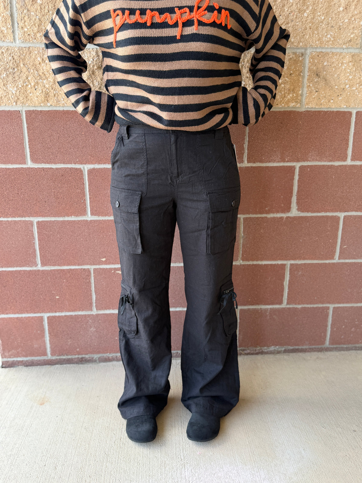 Black Linen Cargo Pants