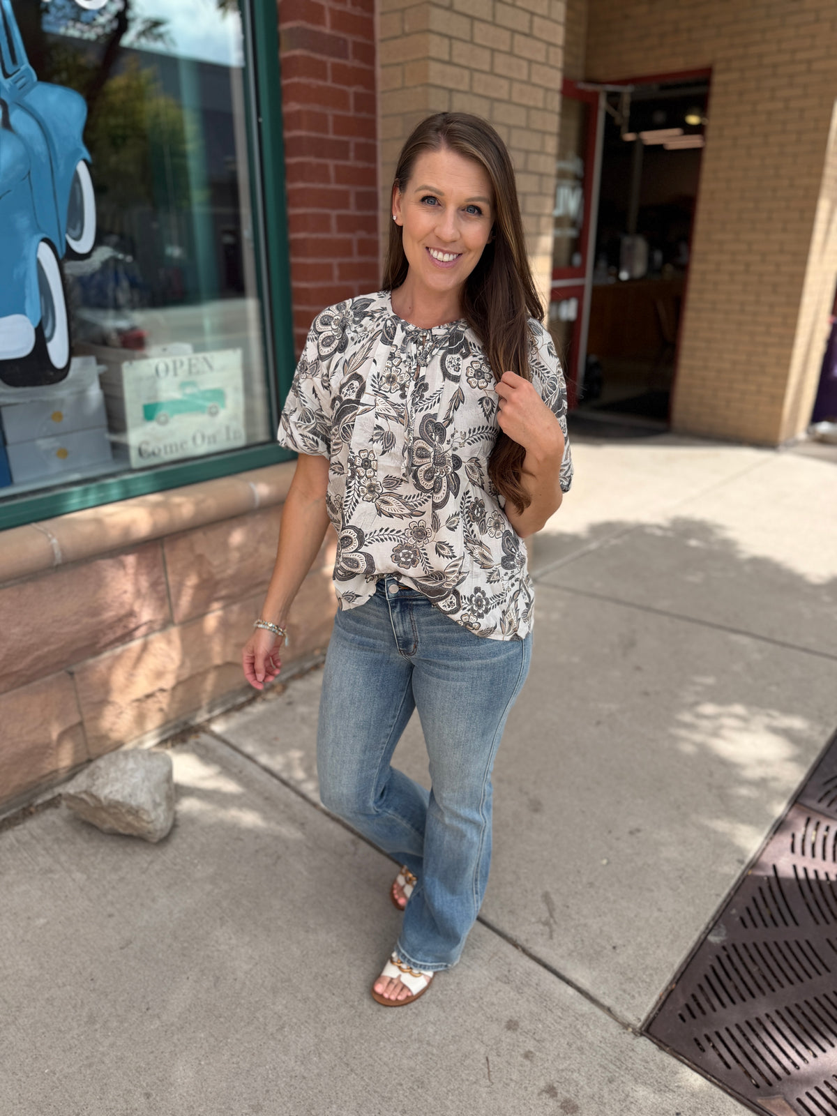 Pintuck Floral Blouse