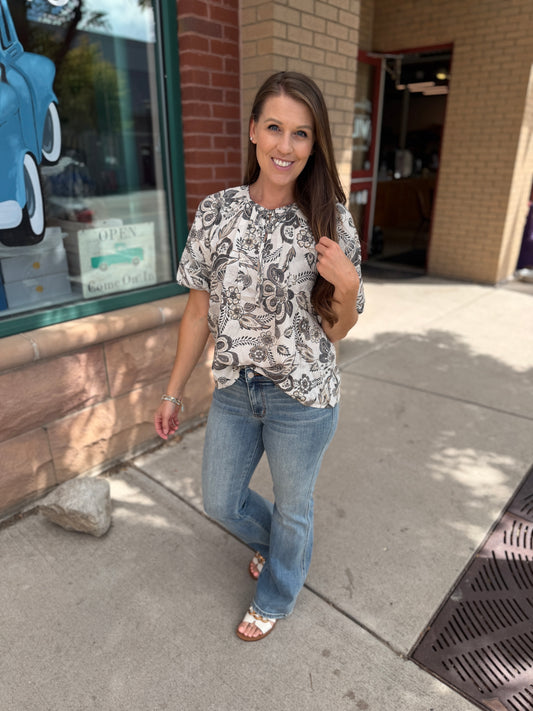 Pintuck Floral Blouse