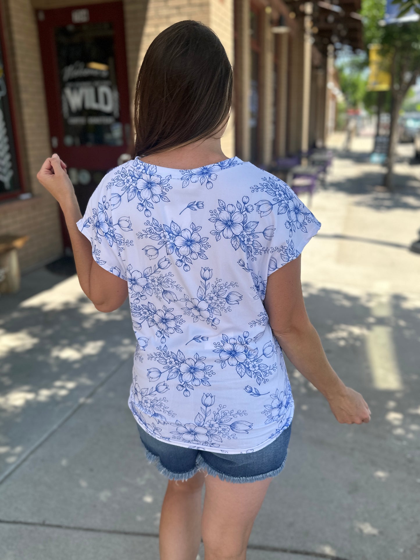 Drop Shoulder Floral Print Knit Top