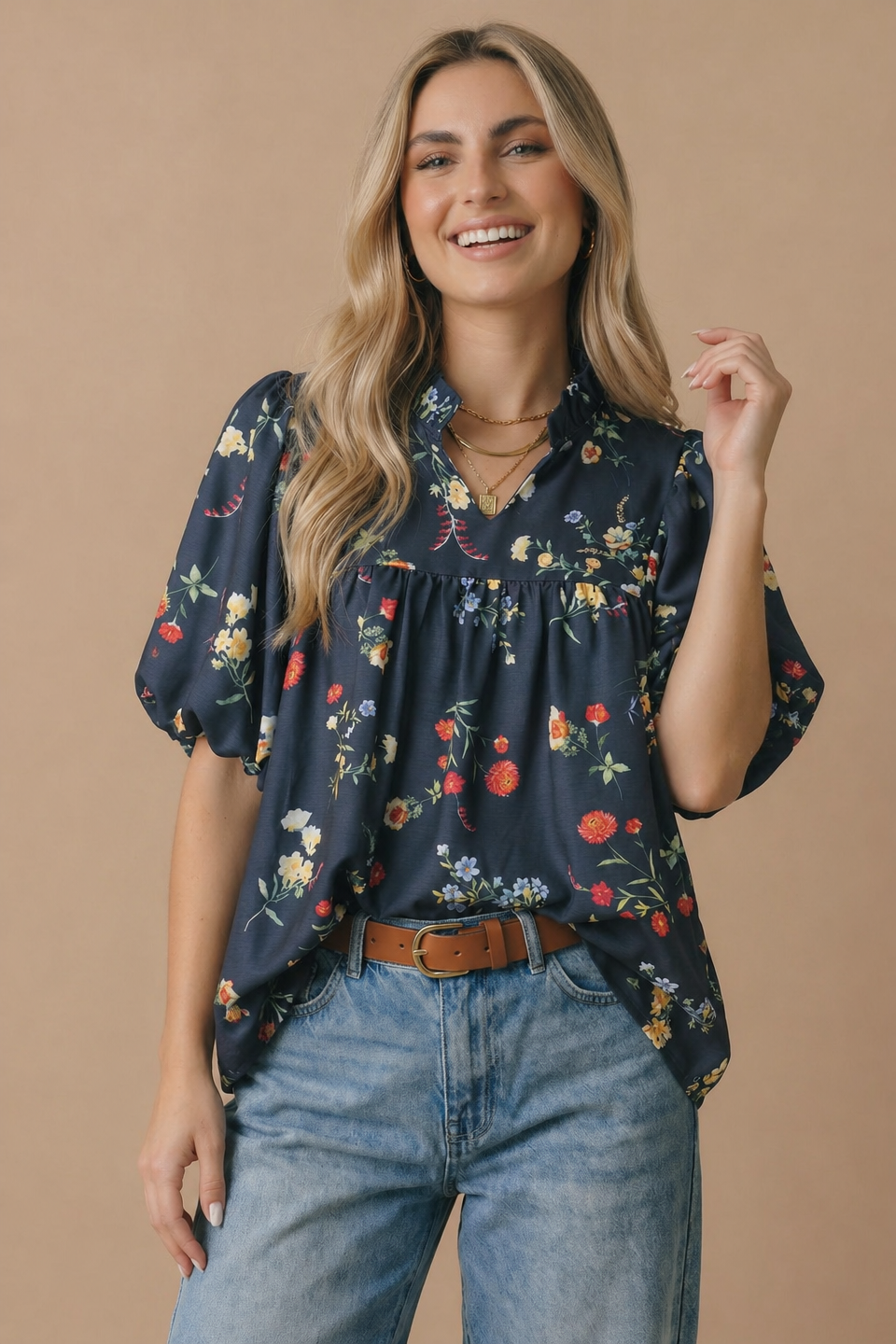 Floral Empire Waist Woven Top
