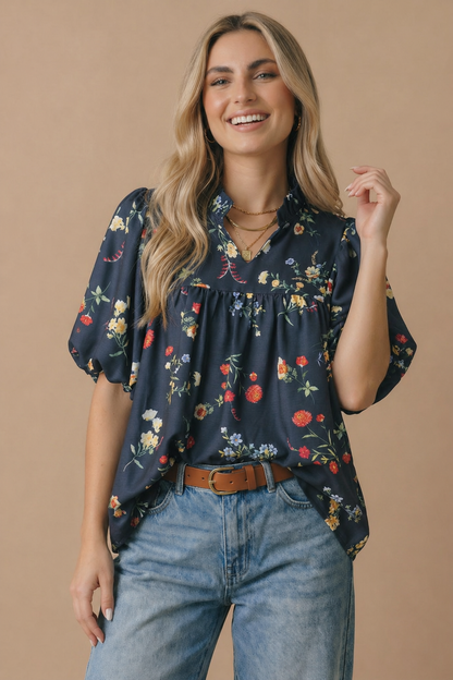 Floral Empire Waist Woven Top