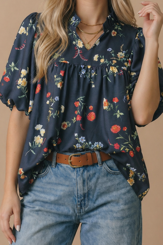 Floral Empire Waist Woven Top