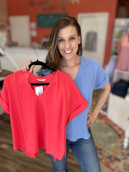 V-Neck Rolled Up  Short Sleeve