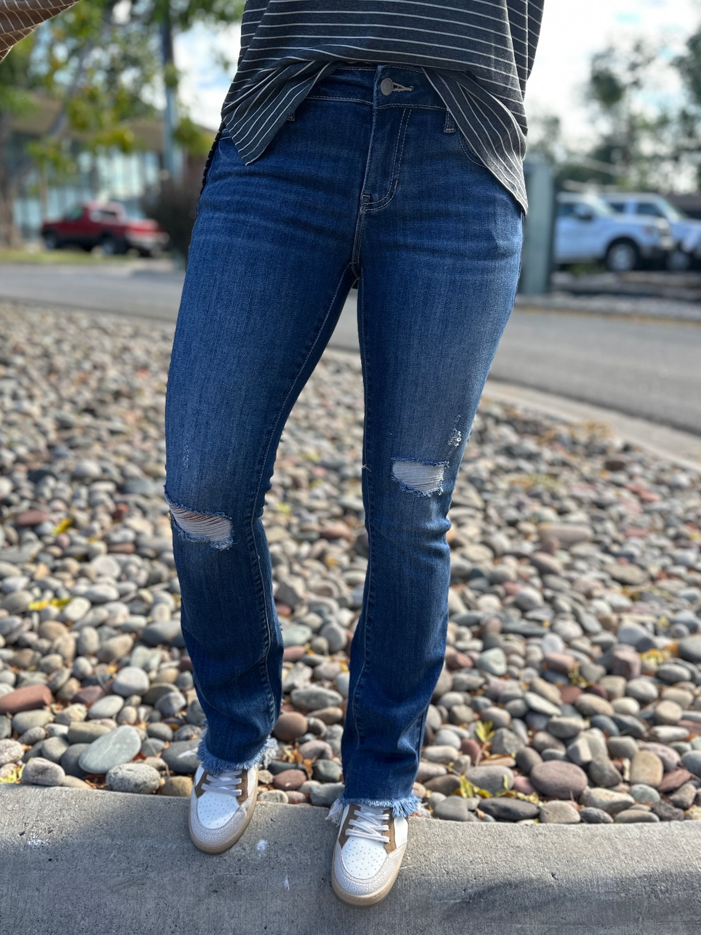 "Kenzie" Distressed Baby Bootcut Jeans