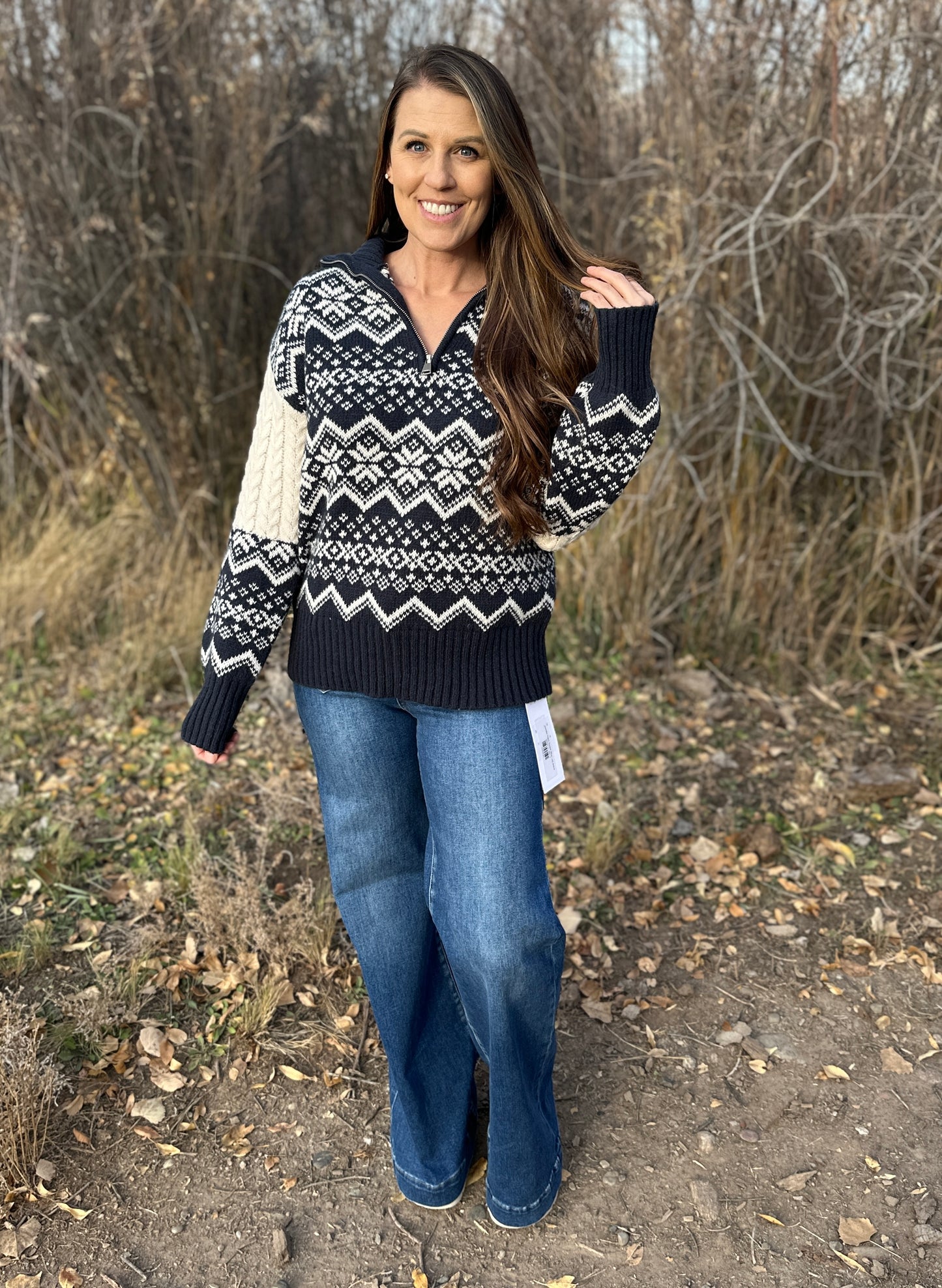 Jacquard Half Zip Sweater