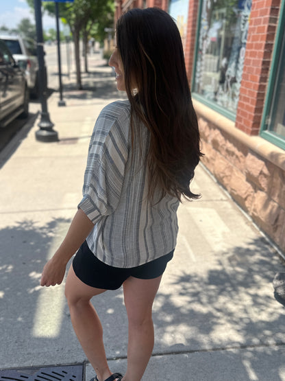 Striped V-Neck Yarn Dye Short Sleeve
