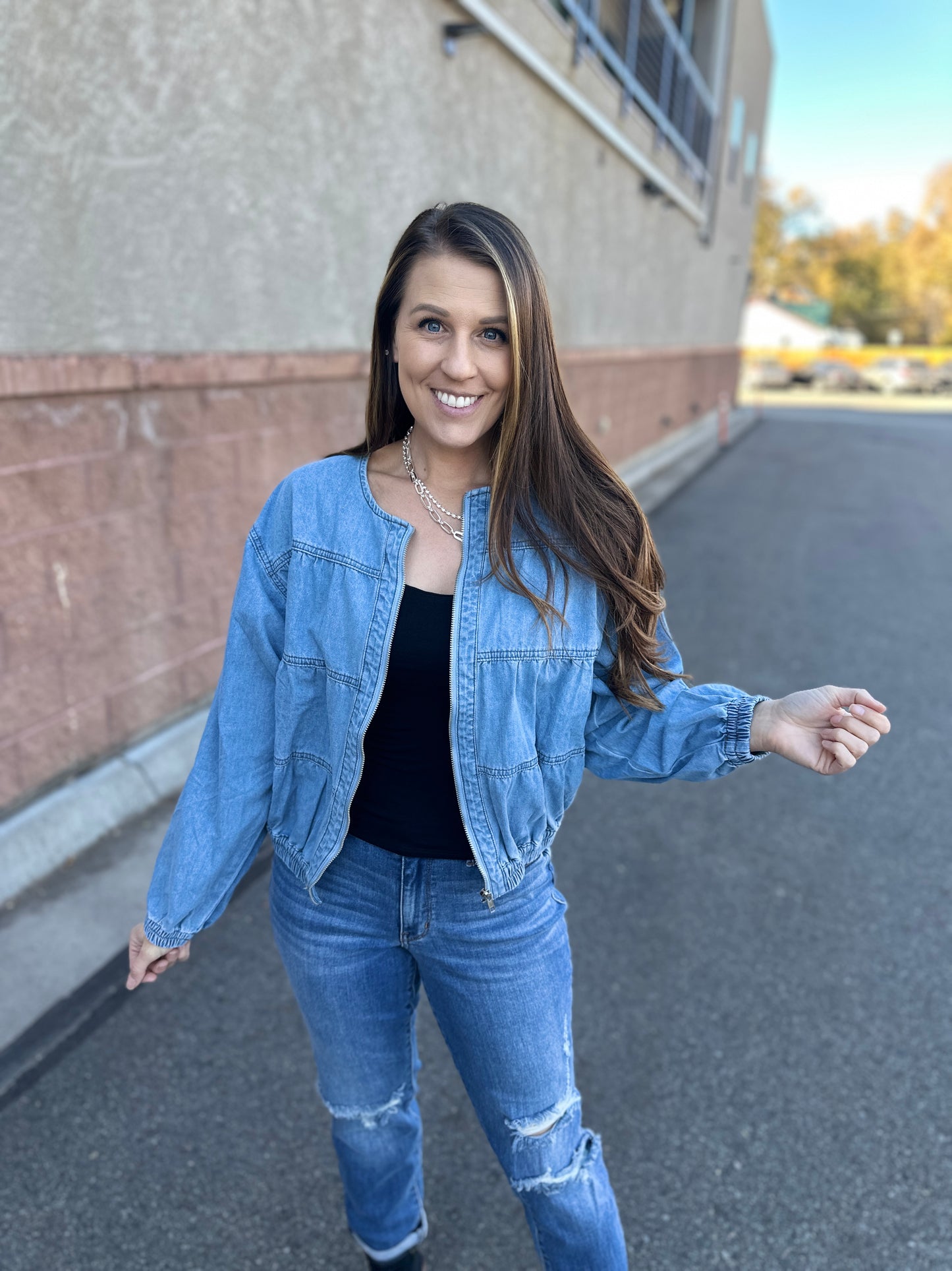 Pleated Denim Jacket