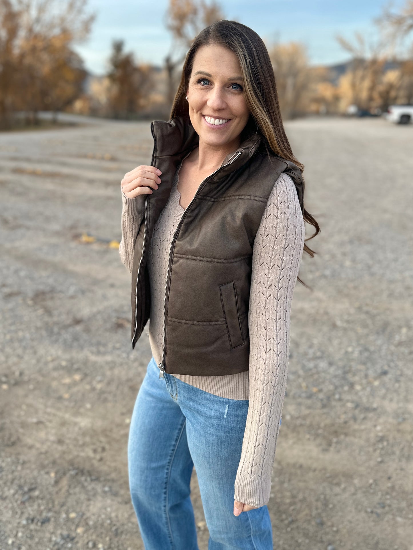 Faux Leather Puffer Vest