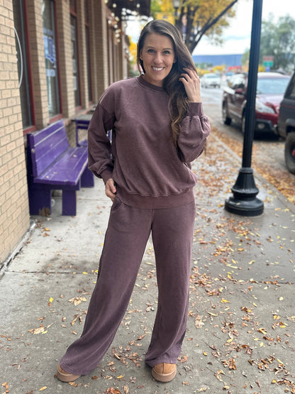 Dark Cherry Waffle Contrast Sweatshirt