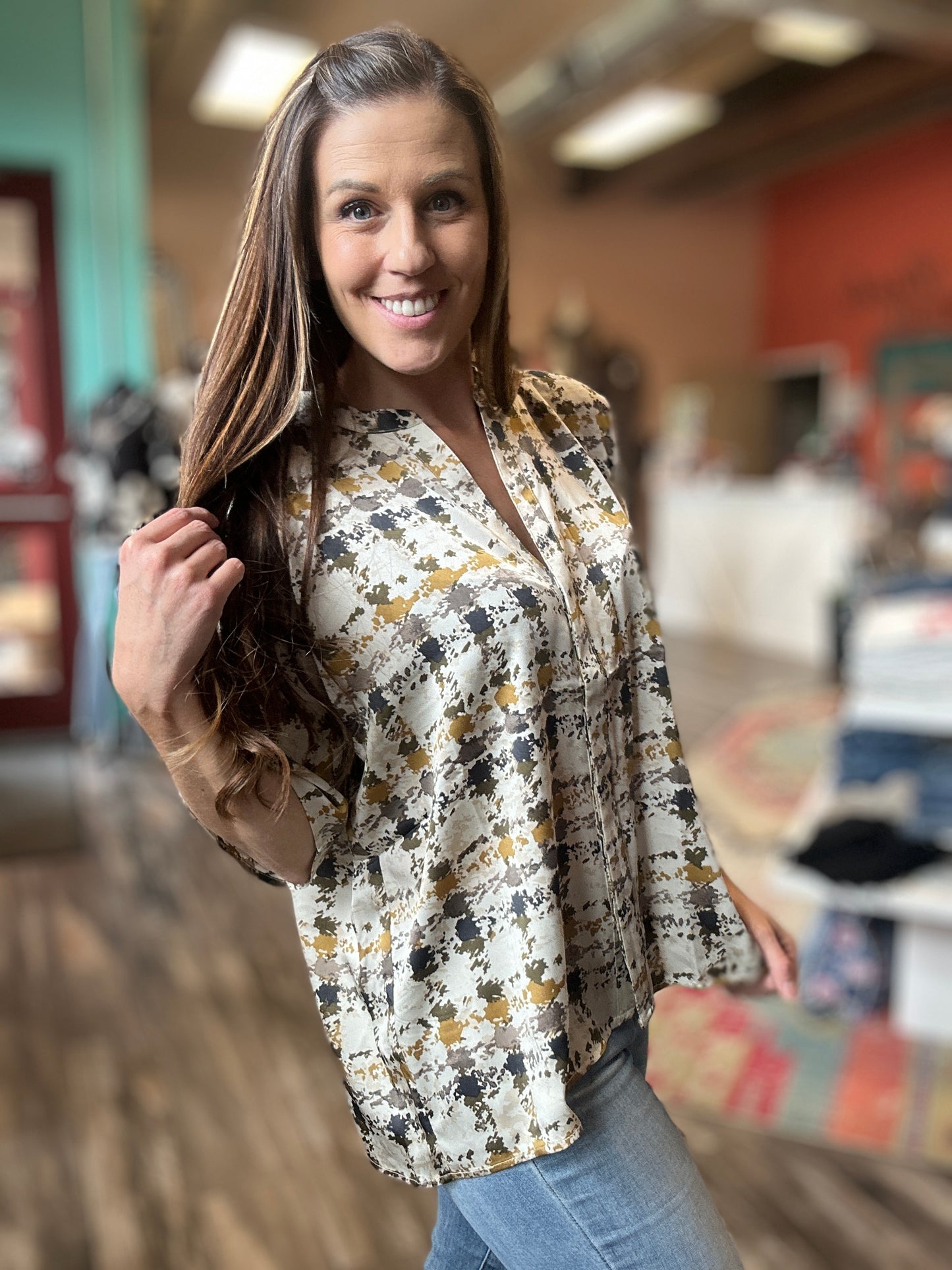 Abstract Dolman V-Neck Short Sleeve