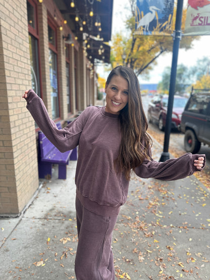 Dark Cherry Waffle Contrast Sweatshirt