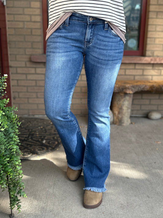 Low Rise Frayed "Reggie" Baby Bootcut Jeans