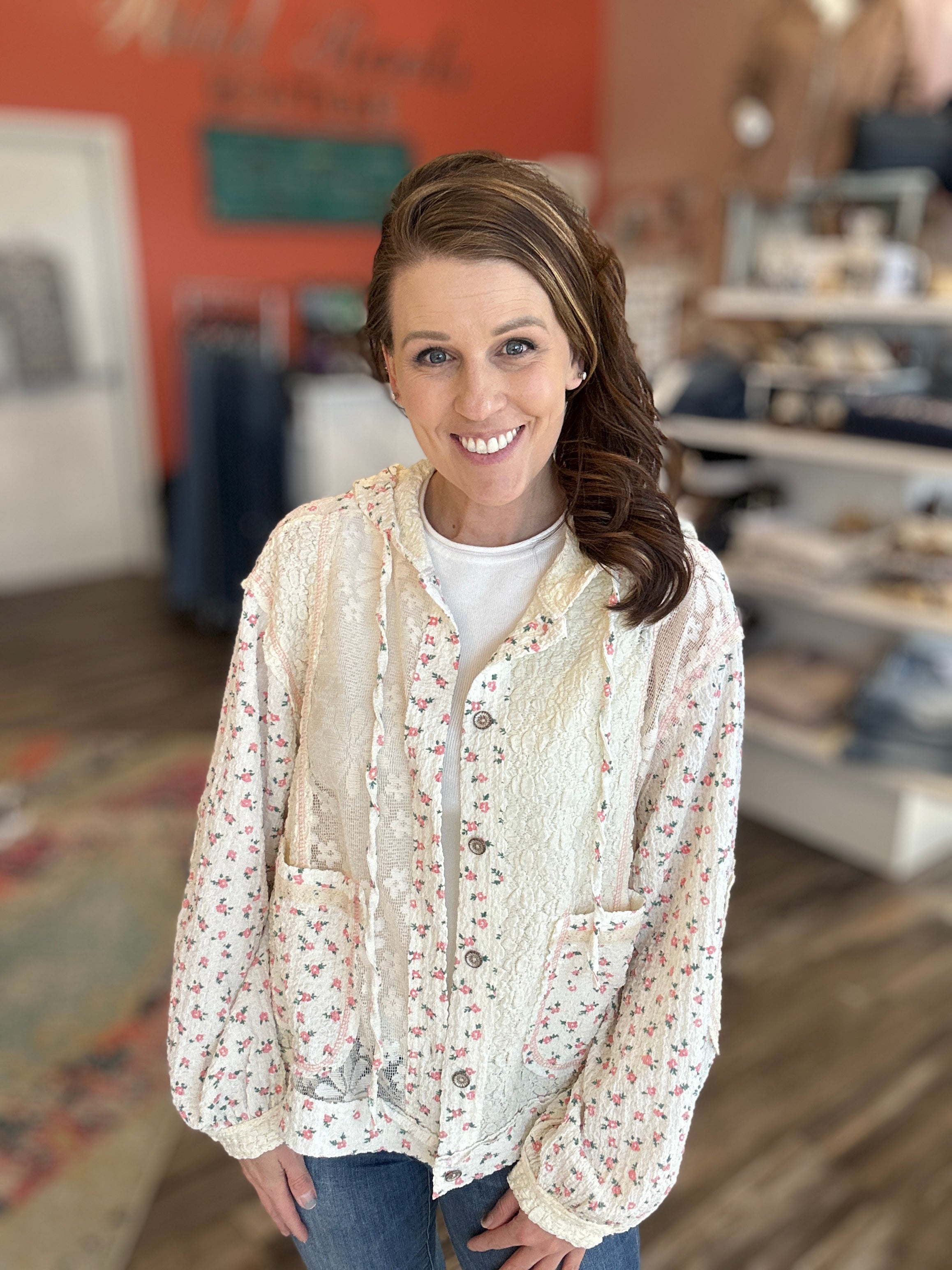 Cream Floral and Lace Hooded Jacket – Wild Roots Boutique, LLC