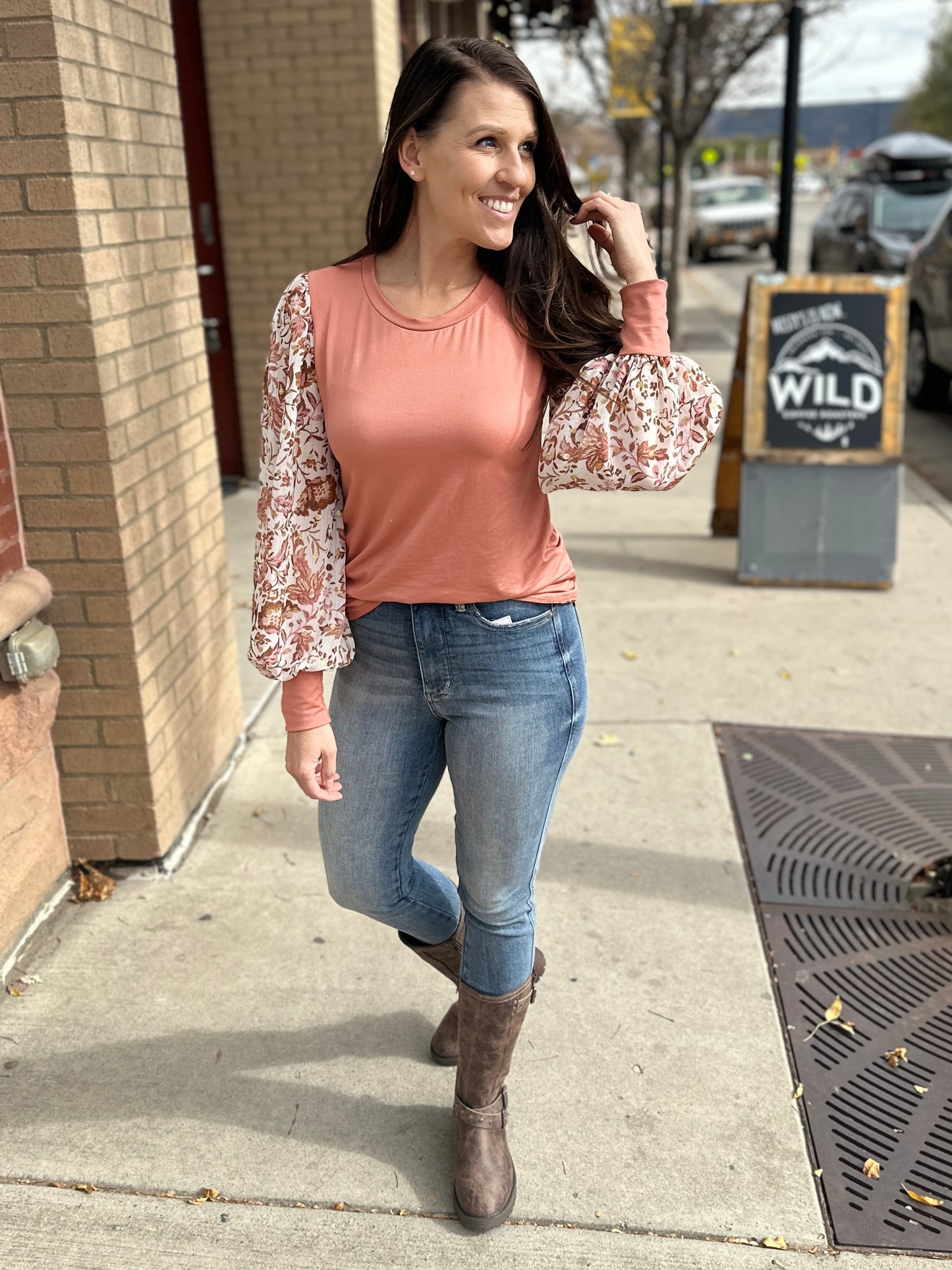 Sheer Floral Copper Long Sleeve