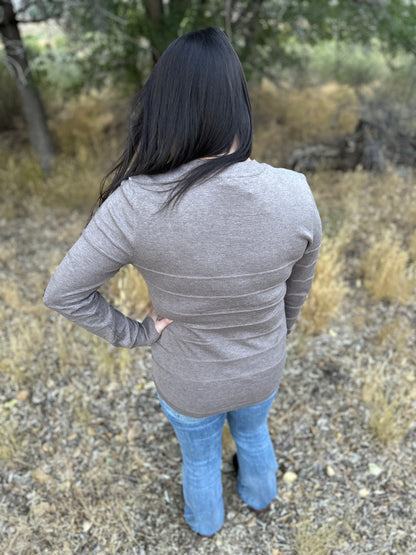 Pintucked Crew Neck Long Sleeve