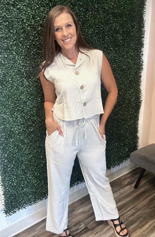 Striped Linen Button Down Top