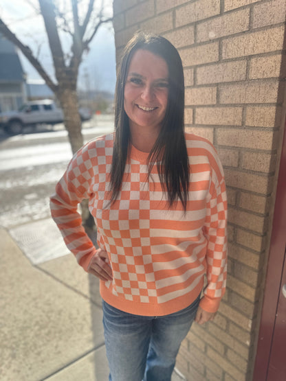 Mixed Coral Checkered Sweater