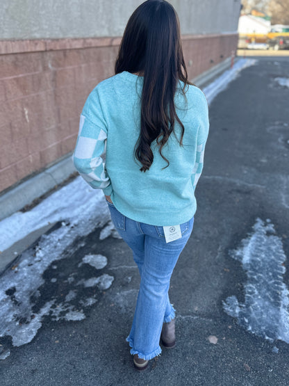 Light Blue Cozy Checkered Sweater