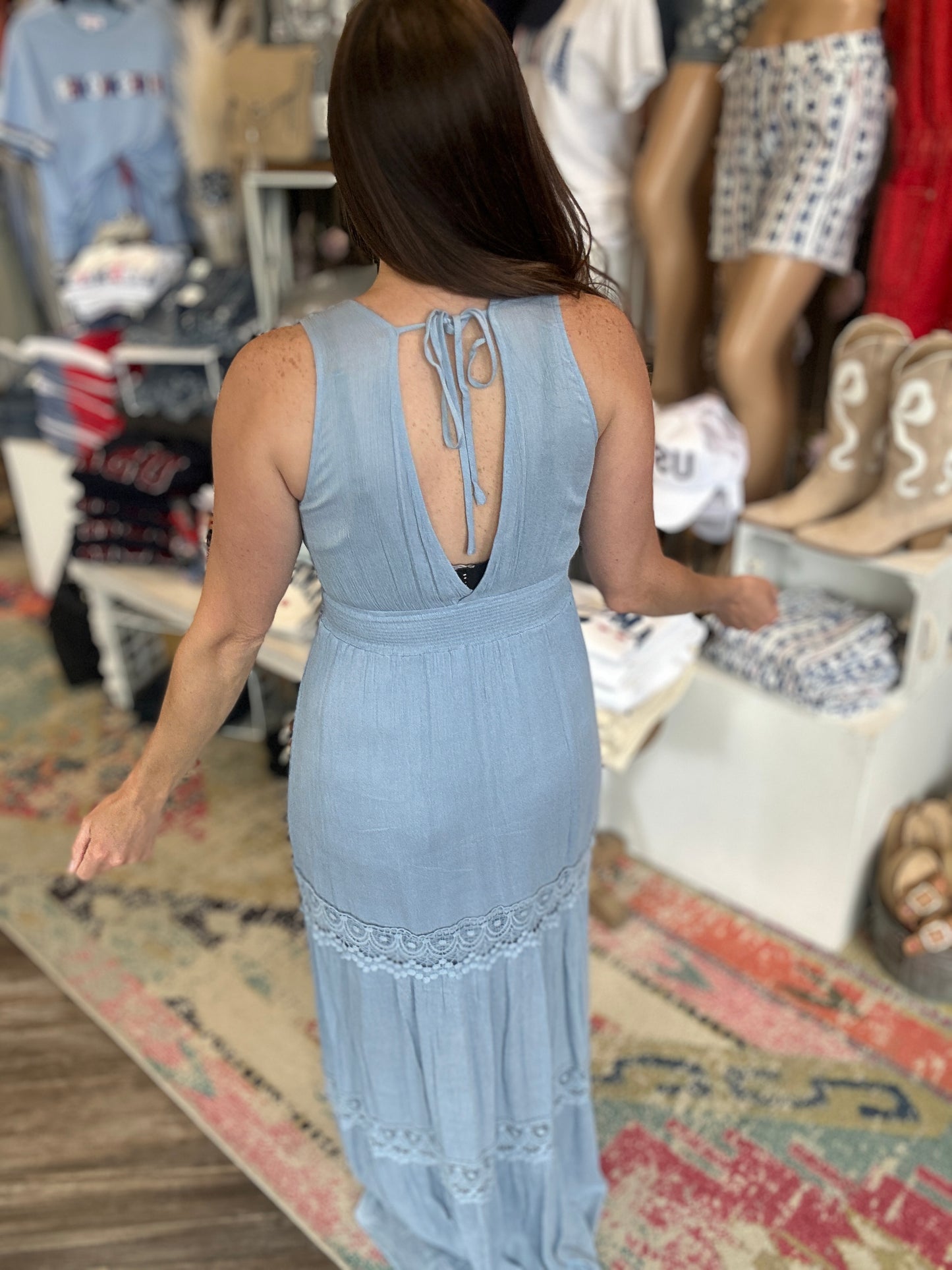 Sky Blue Crochet Maxi