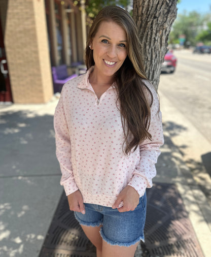 Pink Ribbed Floral Pullover