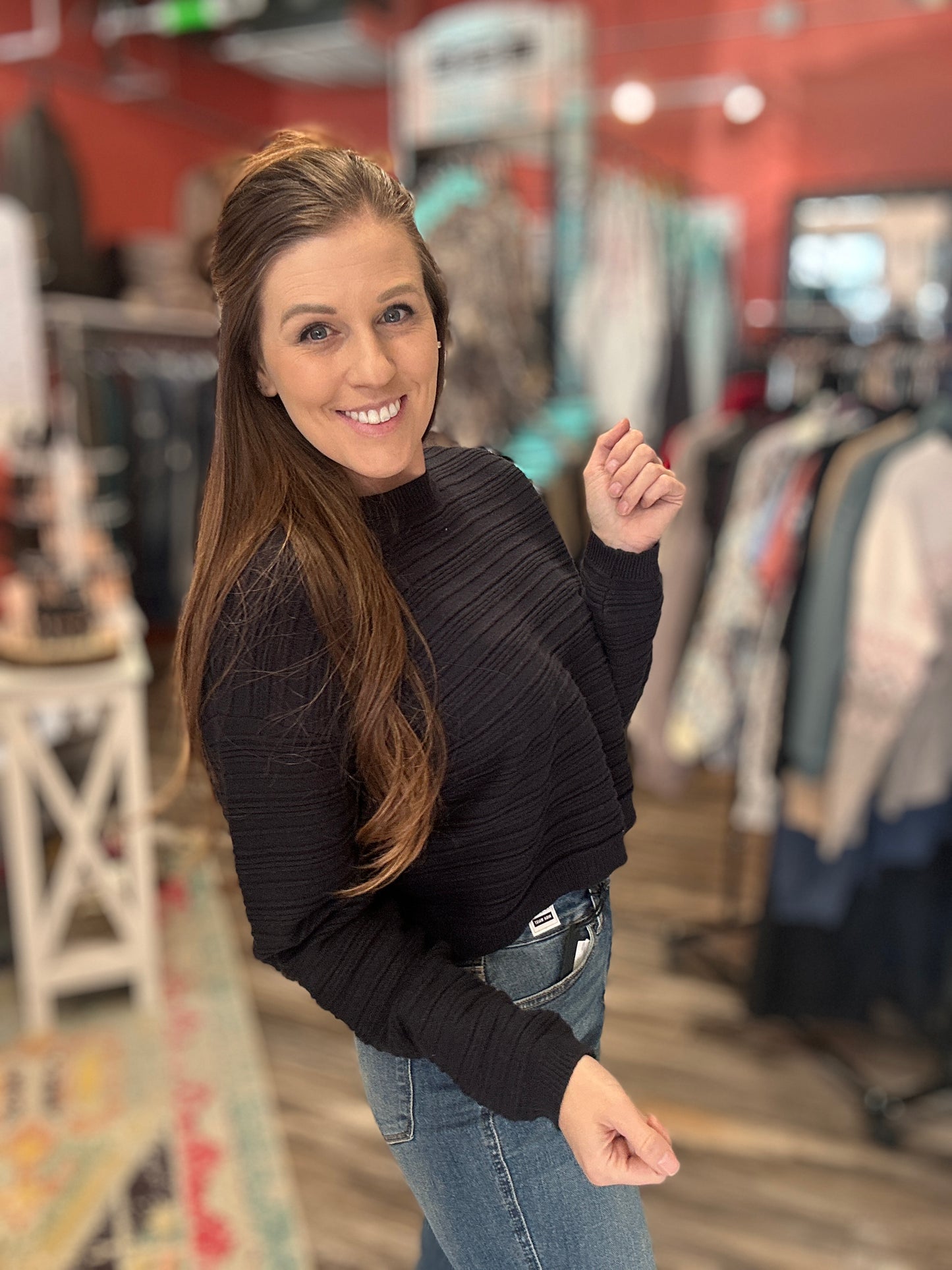 Navy Ribbed Cropped Sweater