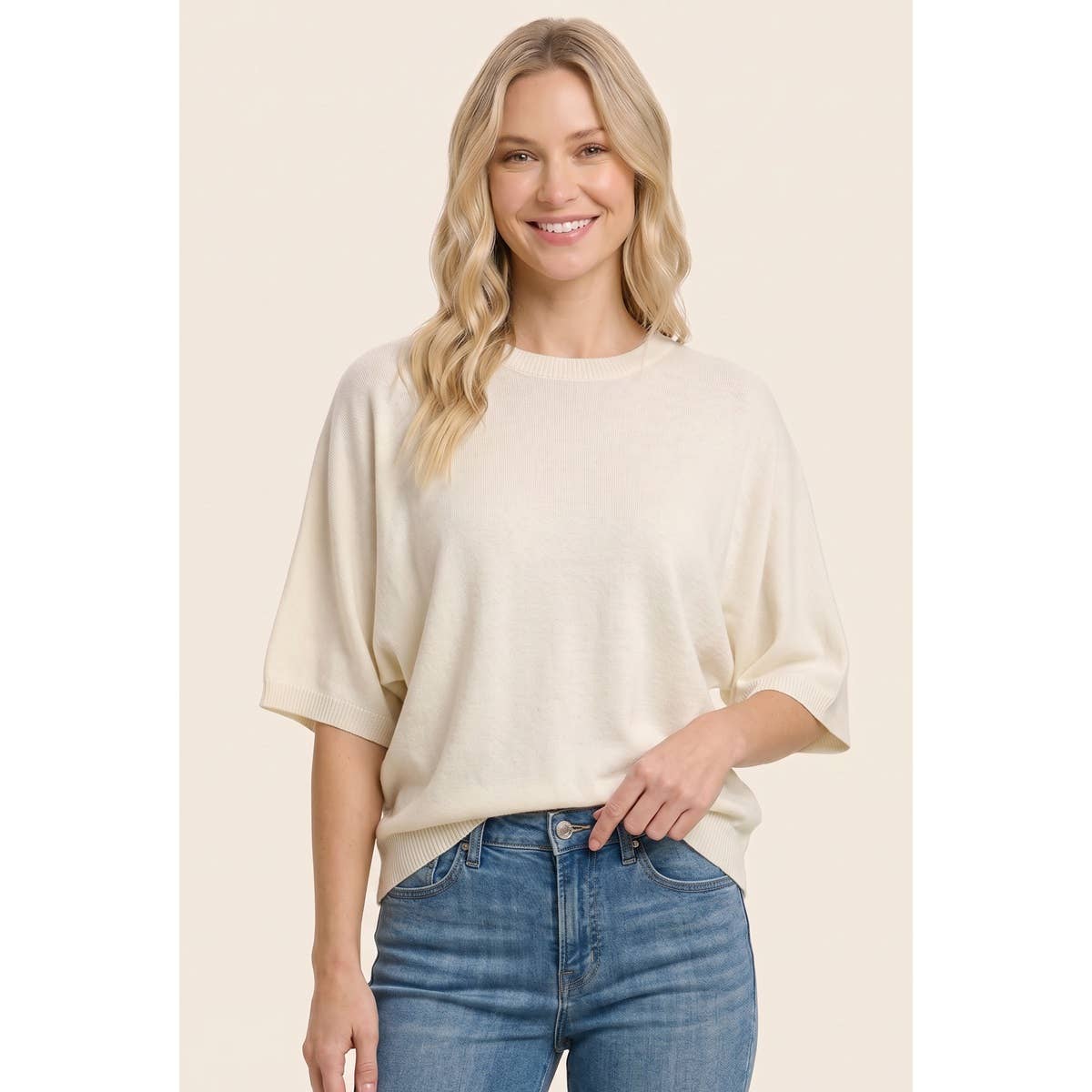 Solid Dolman Elbow Sleeve Top