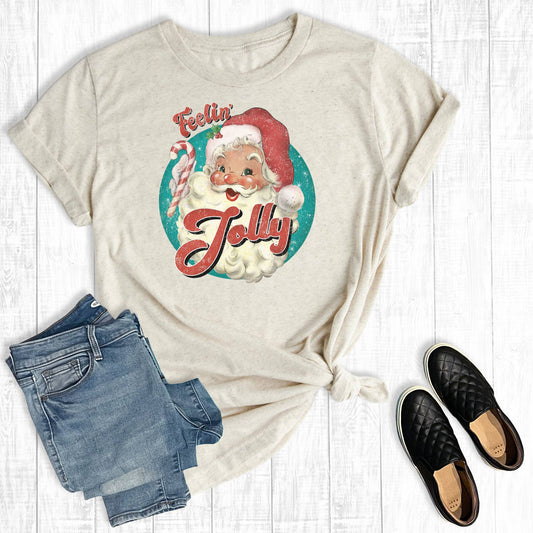 Retro Christmas Feeling Jolly Santa Graphic Tee