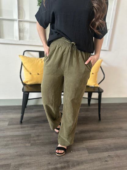 Olive Elastic Wide Leg Pants