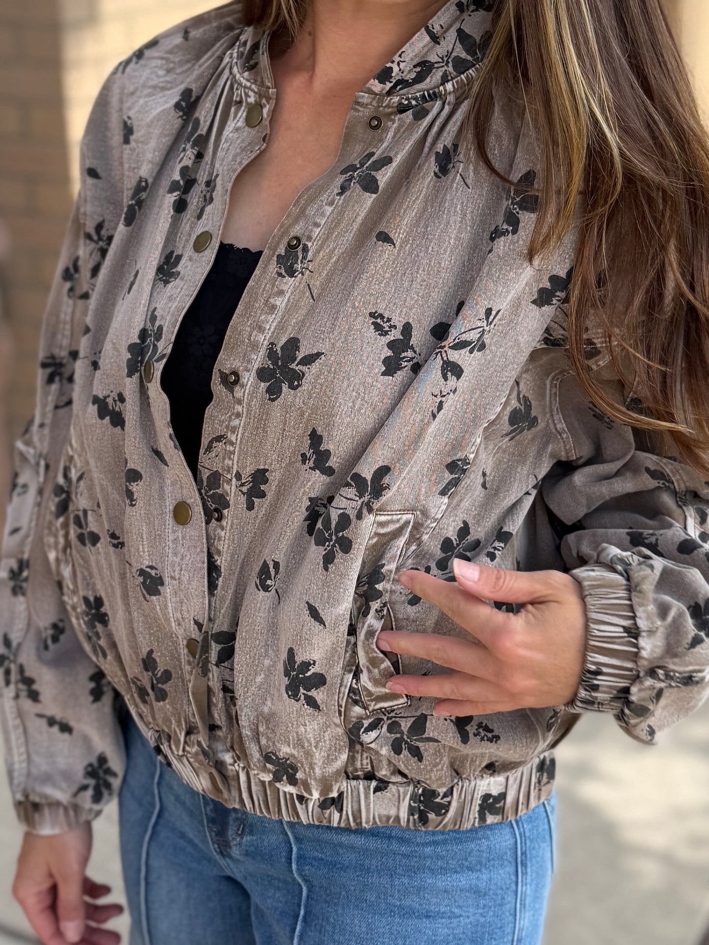Mocha Floral Twill Puff Jacket