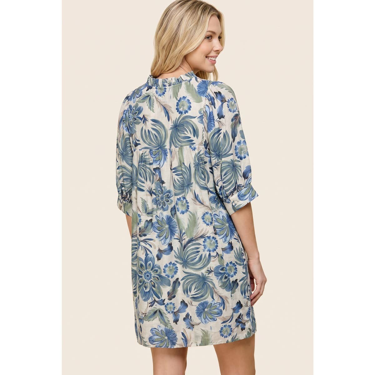 Frilled V-Neck Floral Printed Dress