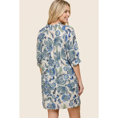 Frilled V-Neck Floral Printed Dress
