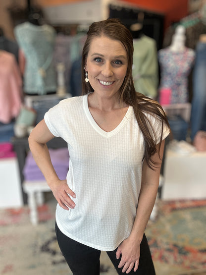 V-Neck Pointelle Short Sleeve