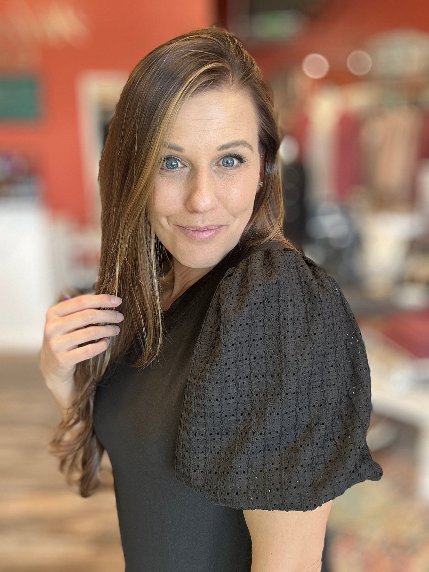 Black Puff Crochet Short Sleeve