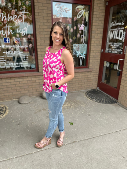 Fuchsia Animal Print Blouse Tank