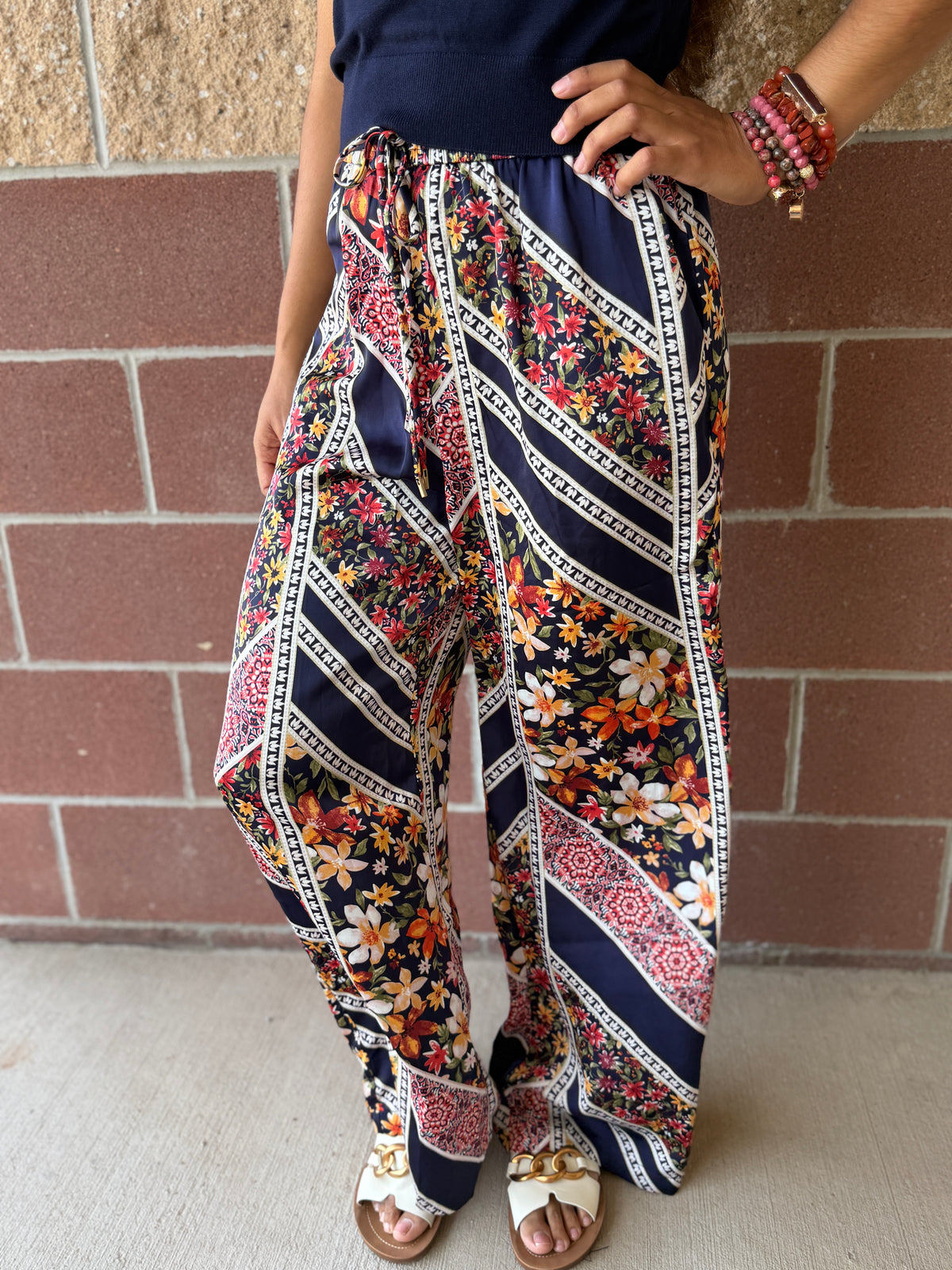 Navy Printed Palazzo Pants