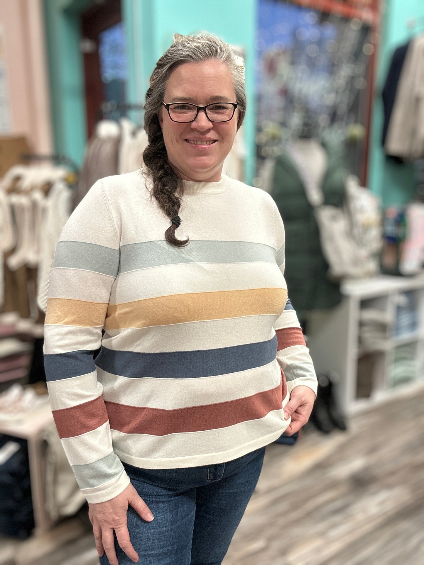 Multi Color Block Crew Neck Sweater