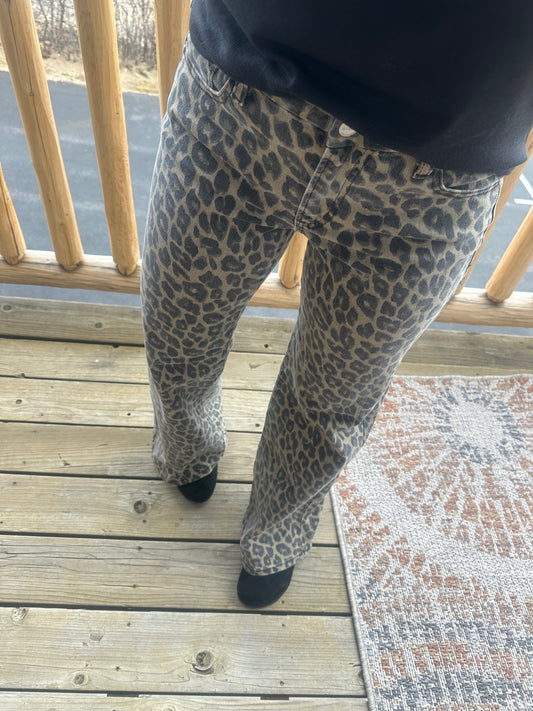 Leopard Wide Leg Jeans