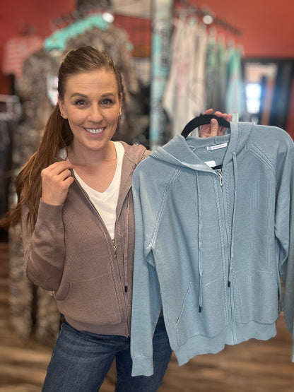 Waffle Knit Zip Hoodie