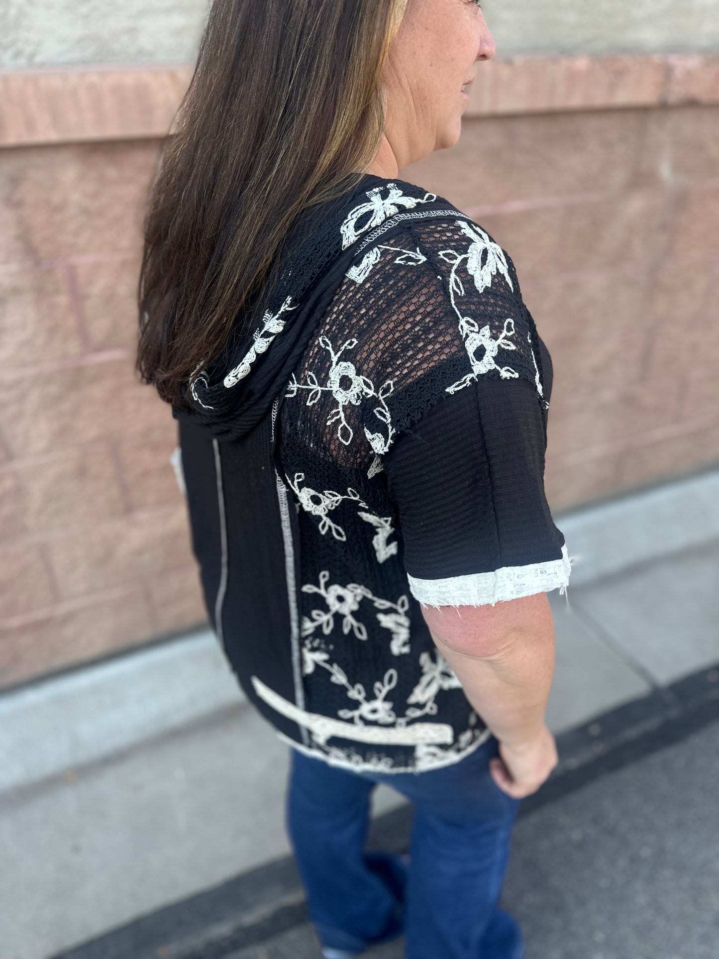 Crochet Oversized Short Sleeve Hoodie