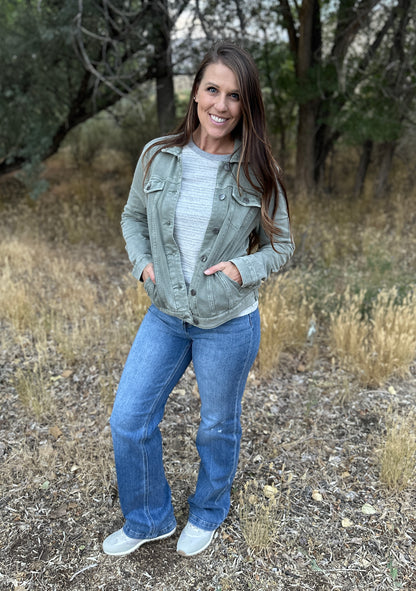 Olive Washed Button Up Jacket