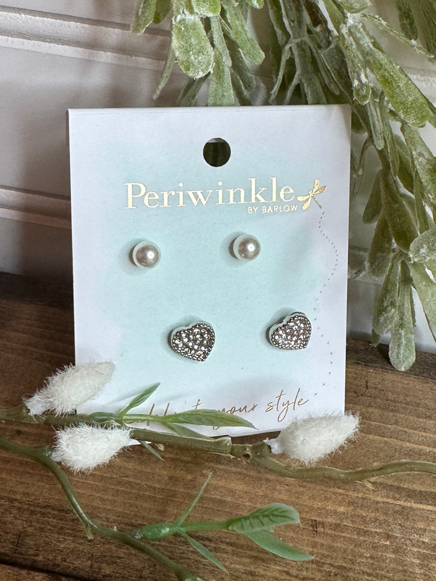 Crystal Heart + Pearl Earring Set