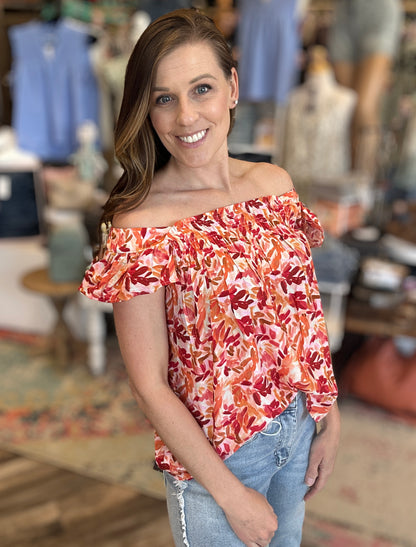 Coral Flutter Sleeve Blouse