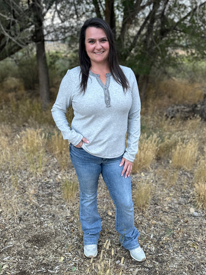 Contrast Buttoned Henley Long Sleeve