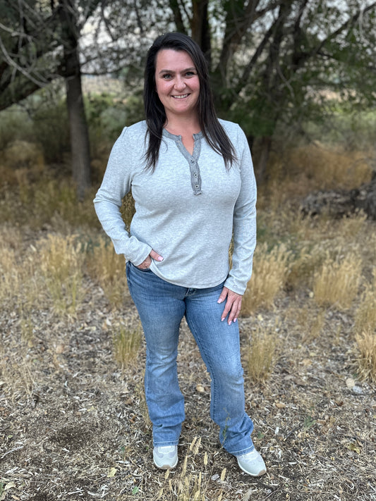 Contrast Buttoned Henley Long Sleeve