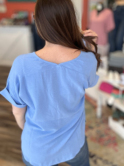 V-Neck Rolled Up  Short Sleeve