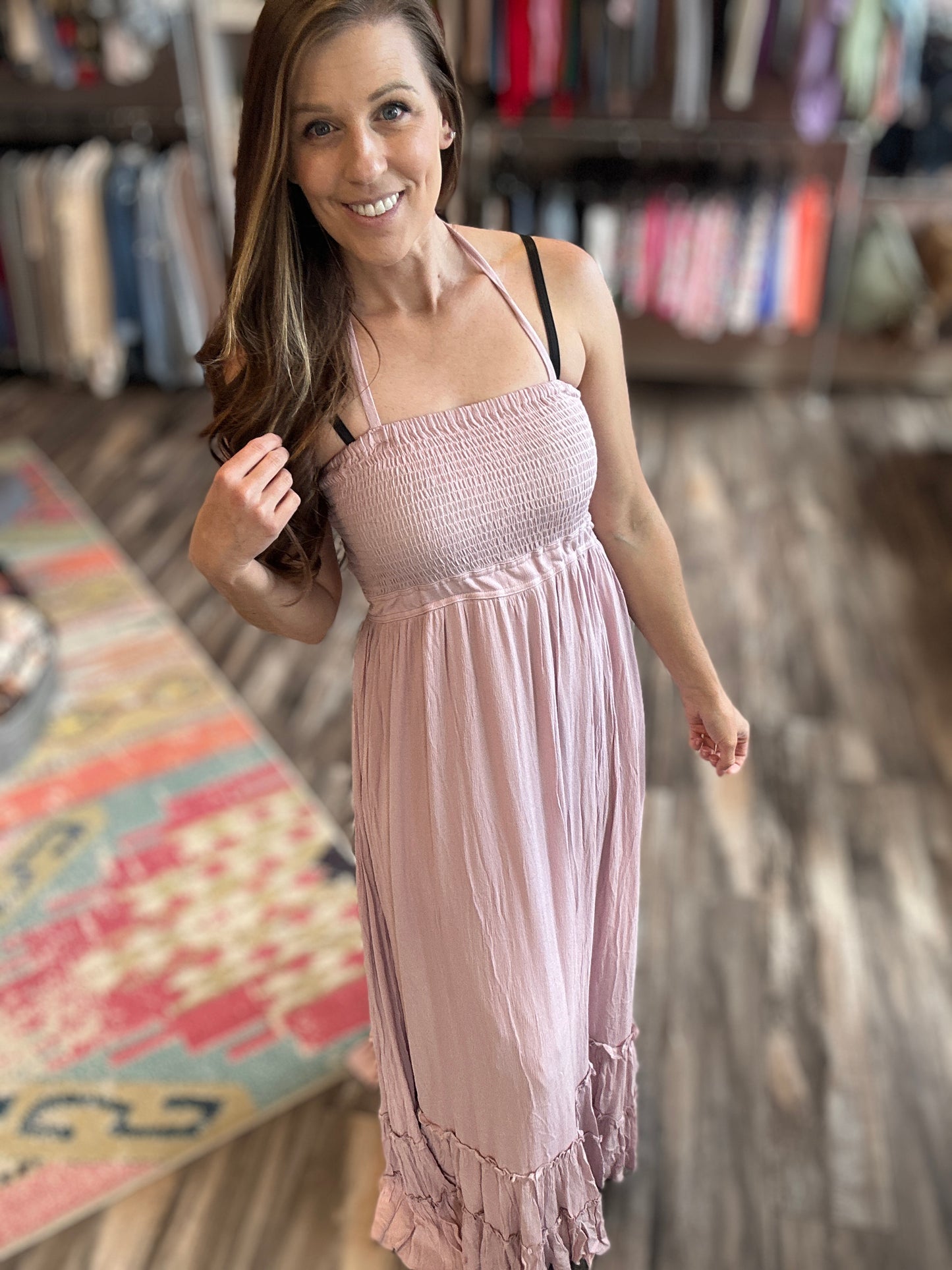 Dusty Lavender Open Back Halter Dress